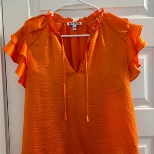 Steve Madden Orange Flutter Sleeve Blouse with Tie Front